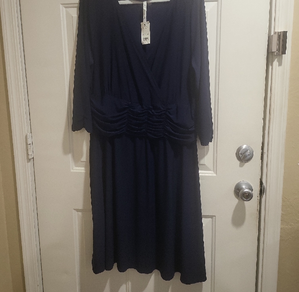 NY Collection Blue Tiered Ruffled Long Sleeve Dress